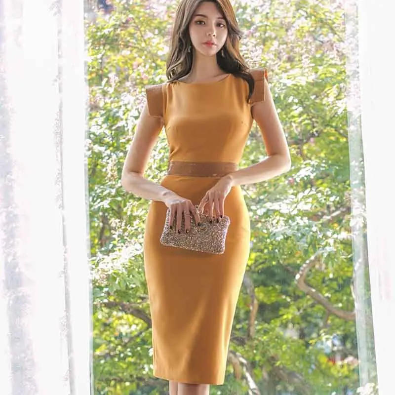 

2020 New Korean Round Neck Summer Women Dress Sexy Slim Fit Party Sleeveless Dress OL Clothes Office Lady Elegant Vestidos Dress
