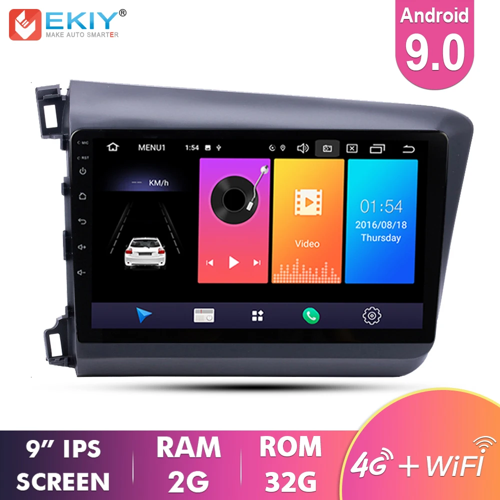 EKIY 9.0\ IPS Android 9.0 Car Radio Auto Multimedia For Honda Civic 2012-2015 GPS Navigation Stereo Audio No 2 DIN 4G BT Video