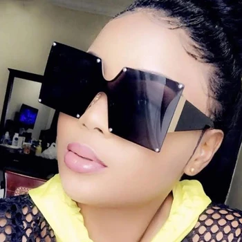 

Fashion Square Women Sunglasses Oversized Luxury Gradient Gray Shades Women's Glasses Big Rimless Sun glasses UV400