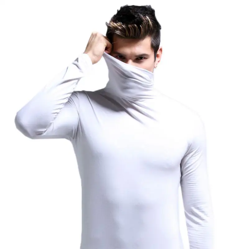 Облегающая футболка осень-зима, мужское термобелье из модальной ткани, топы с длинным рукавом и воротником, эластичная бесшовная теплая одежда