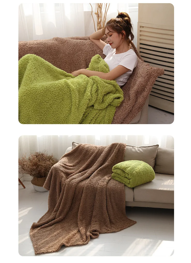 Solid color lamb velvet blanket autumn and winter soft and comfortable plush blanket shawl TV nap blanket