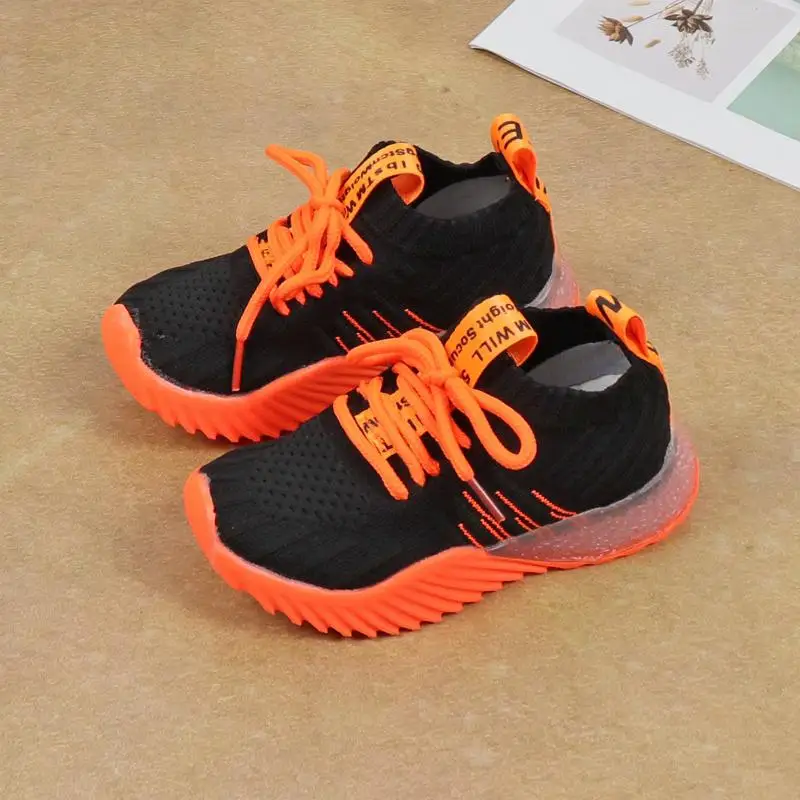 Детская обувь Кроссовки сетчатые трикотажные красочное желе снизу детские кроссовки для девочек теннисные Дышащие Мальчики Спортивная обувь - Цвет: Оранжевый