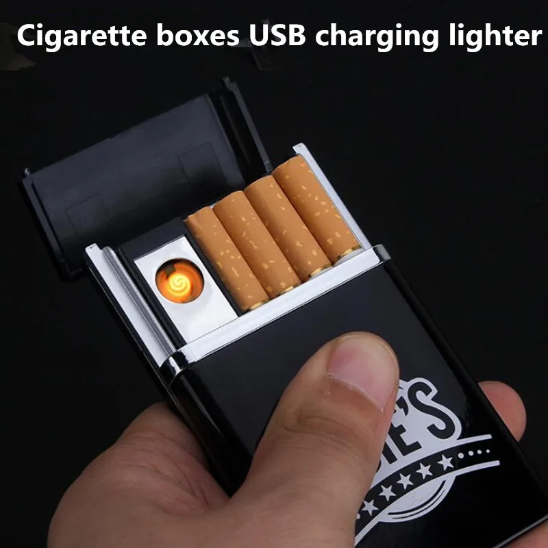 2-в-1 сигареты чехол зарядка через usb коробка с прикуривателем с защитой от ветра для курения металлических электронных сигарет чехол Перезаряжаемые Коробки