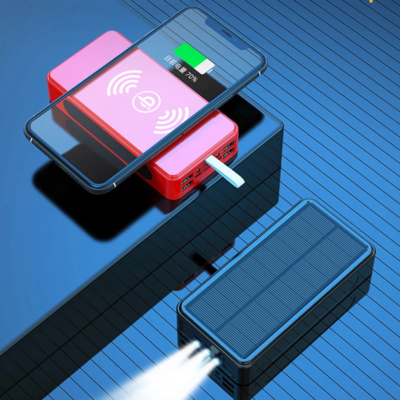 50000mAh Solar Power Bank 10W Fast Qi Wireless Charger Powerbank for iPhone 12 11 XR Samsung S20 Xiaomi Poverbank With LED Light power bank portable charger