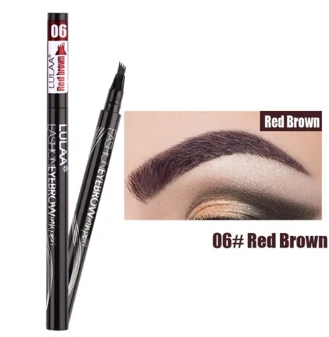 red brown Lulaa четырехкоготь тени для бровей Макияж 6 цветов водонепроницаемый натуральный карандаш со щеточкой карандаш для бровей коричневый черный серый косметика - Цвет: red brown