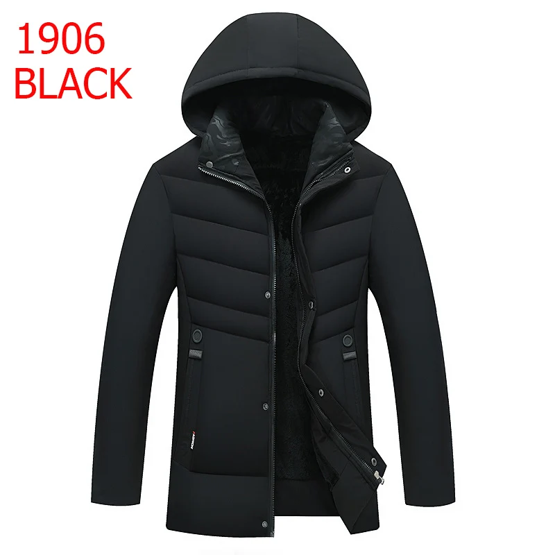 Прямая зимняя куртка для мужчин-20 градусов утепленные парки пальто с капюшоном флисовые мужские куртки Женский жакет Masculina - Цвет: 1906-Black