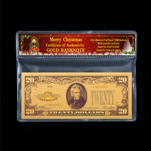 Коллекция памятная 1928 США 20 долларовая банкнота 24k позолоченный Рождественская пластиковая фоторамка бумага подарочная 2 шт./партия