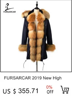 FURSARCAR роскошная женская меховая парка пуховик с капюшоном Модный черный Femme Зимний натуральный мех парка с воротником из меха енота