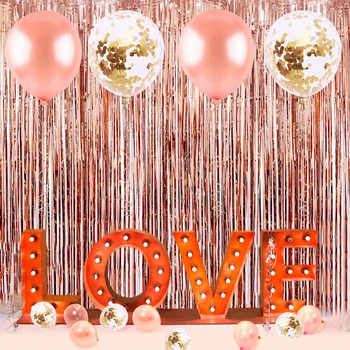 

25pcs/set Rose Gold Balloon Confetti Set Birthday Party Balloon Anniversary Wedding Balloon Decoration Gift Table Flag Curtain