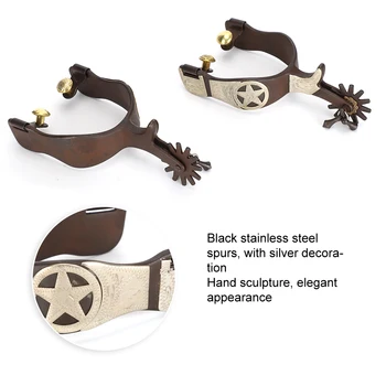 

Low Carbon Steel Elegant Appearance Hand Sculpture Cowboy Horse Boot Spurs Decoration for Entertainment Equestrian Competition