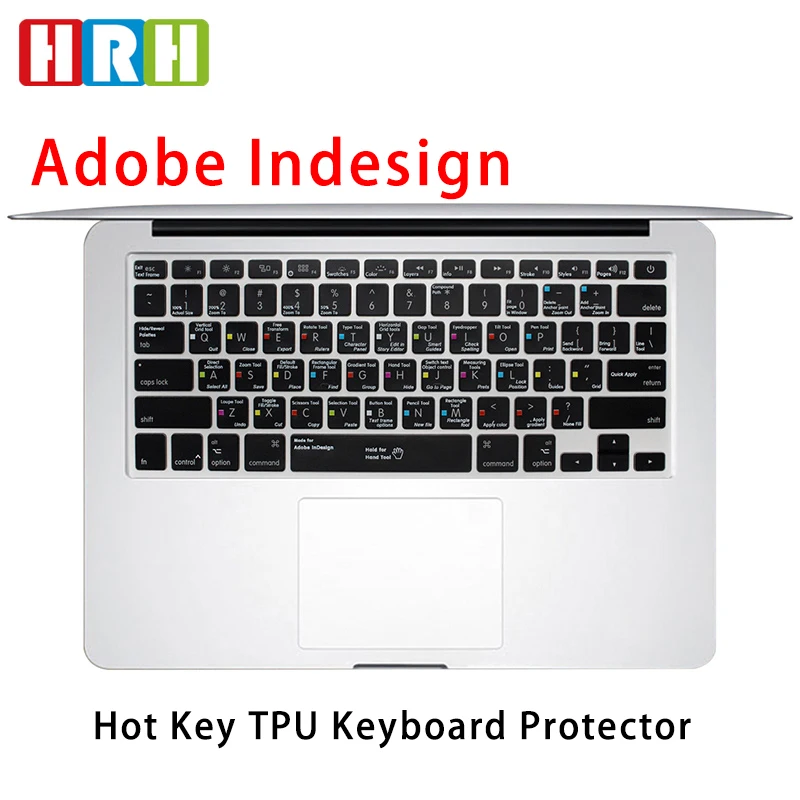 HRH InDesign Slim Shortcuts TPU Backlight Keypad Skin Protector For Mac Air Pro Retina 13" 15" 17" USA Adobe Keyboard Covers |
