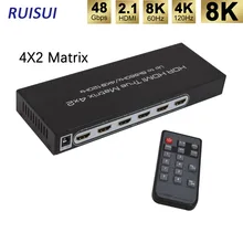 Commutateur KVM matriciel Compatible avec HDMI 8k 60hz 4 en 2 sorties, commutateur vidéo séparateur HDMI HD MI pour ordinateur, STB DVD PS5 