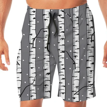 

Men Casual Summer Hawaiian Beach Pants Half Trousers Birches Trees Pattern Birch Forest