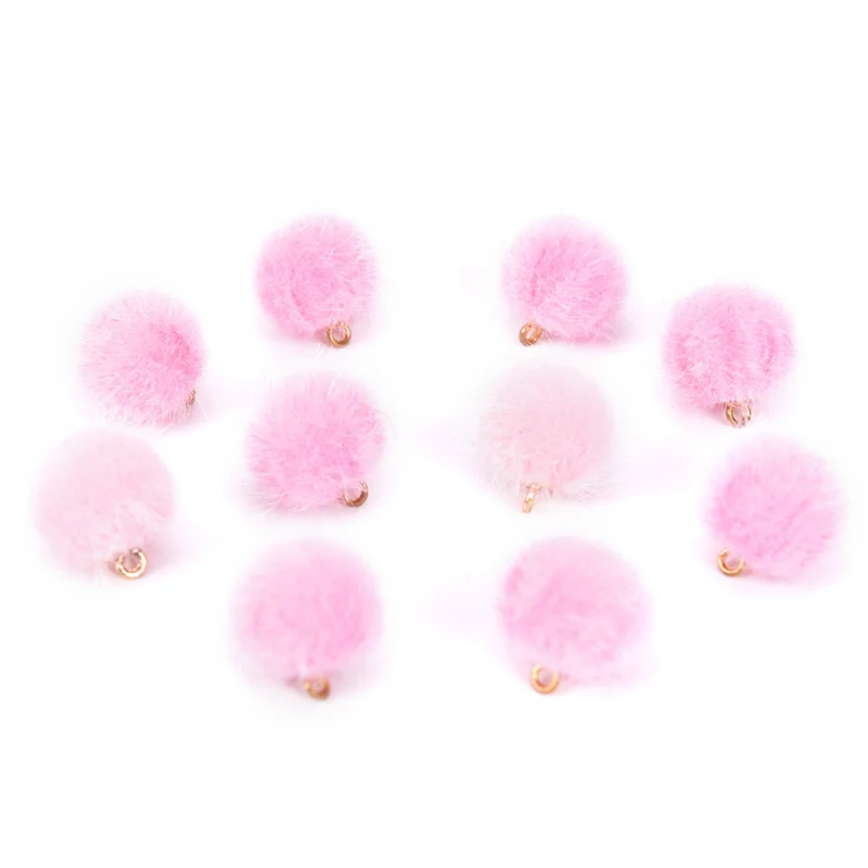 pink 10 шт./лот, бусины из плюша, покрытые мехом, шармы, сделай сам, помпон, бусины, подвеска для ожерелья, браслета, сережек, ювелирных изделий - Окраска металла: pink