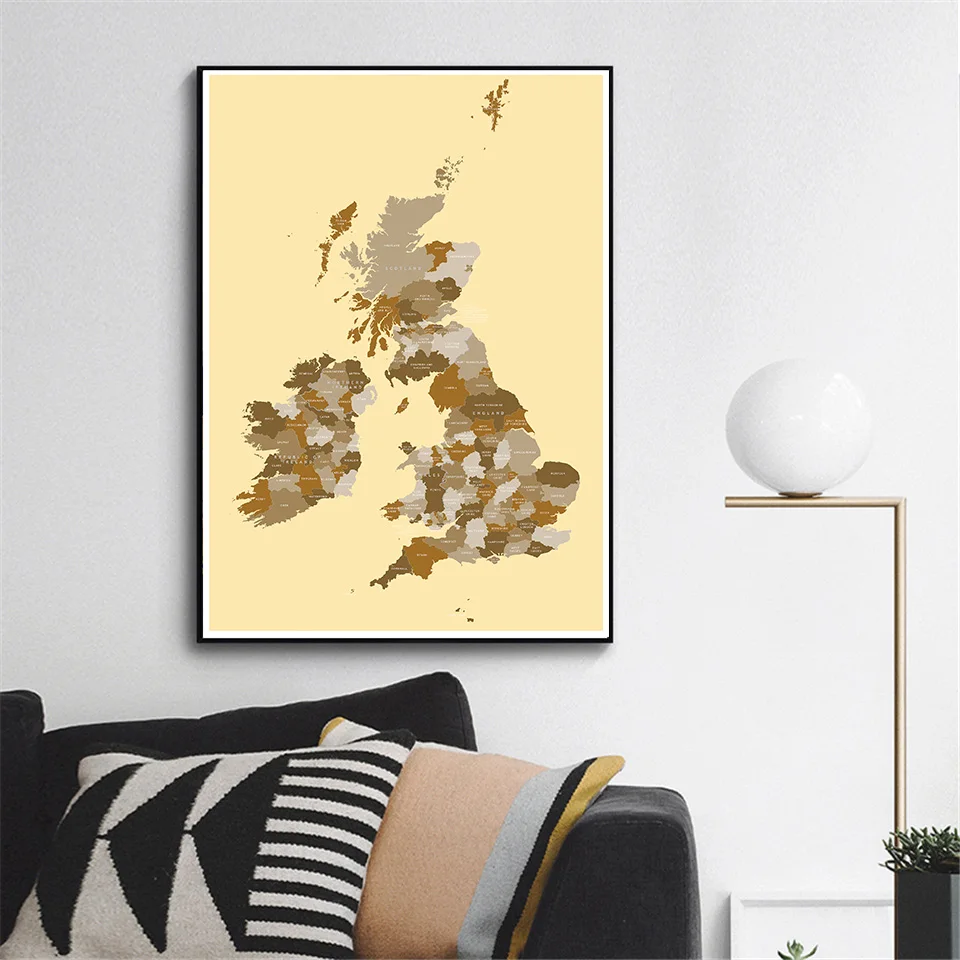 42*59cm Map of The United Kingdom Vintage Wall Art Poster Small Size Canvas Painting Home Decoration School Supplies Travel Gift