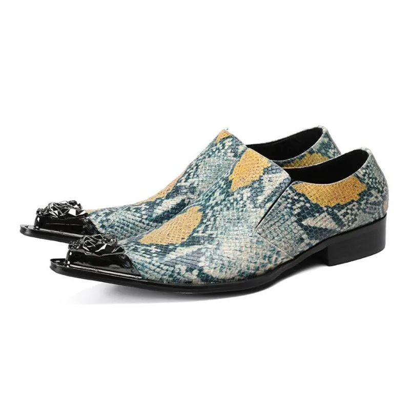 New Genuine Leather Men Office Oxford Shoes Pointed Snakeskin Gradient Dress Shoes Mixed Color Fashion Men Party Social Shoes