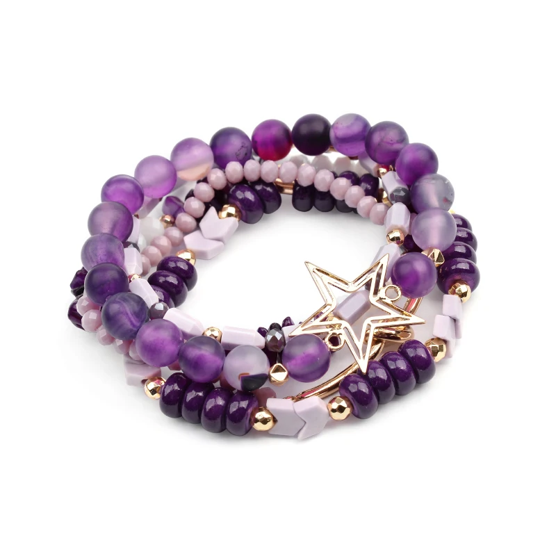 Dainty Ethnic Jewelry Boho Crystal Abalone Shells Charm Bracelets Set Women Geometric Accessory Red Blue Style Bracelet BCSET295 - Окраска металла: BCSET297-4
