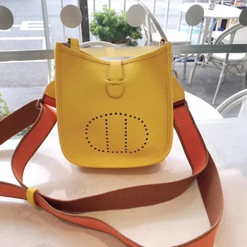 

2020 new leather handbags litchi pattern first layer cowhide Evelyn shoulder messenger baginshollow bucket bag fashion women bag