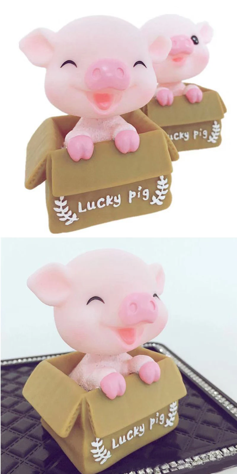 Car Interior Cute PVC Shake Head Lucky Pig Doll Vehicle Decoration Spring Shaking Head Pig Dolls Ornaments Supplies