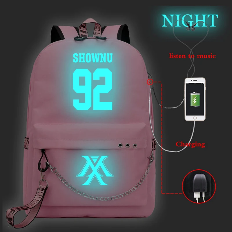 Mochila Feminina Kpop MONSTA X рюкзак женский рюкзак Usb зарядка школьные сумки для девочек-подростков светящийся дорожный рюкзак для ноутбука - Цвет: 12