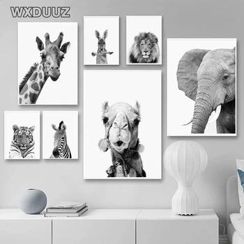 

Black and white animal lion zebra elephant safari park Nordic style Decorate children's rooms HD posters canvas painting M742