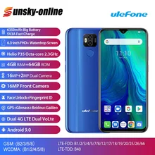 Смартфон Ulefone power 6 Android 9,0 MTK6765V, 6,3 дюймов, 4 Гб+ 64 ГБ, 6350 мАч, 4,4 в, батарея, две sim-карты, 4G, 16 МП, FHD+ мобильный телефон