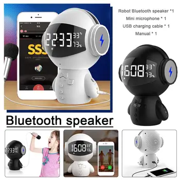 

Bluetooth Speaker Clock Robot Multi-functional Power Bank Mini Microphone Card Insert Speaker