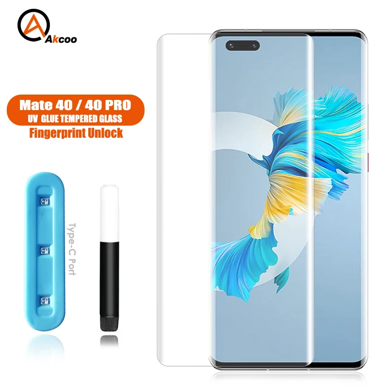 

Akcoo Mate 40 Screen Protector Tempered Glass UV Full Adhesive for Huawei Mate 40 Pro Film Case Friendly Fingerprint Unlock RS