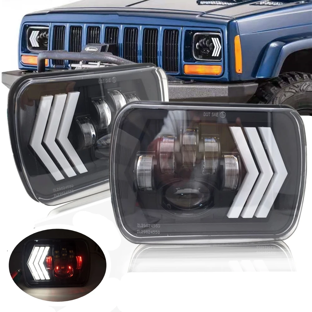 2 шт. Автомобильные фары 110 Вт 7X6 светодиодные фары для Jeep Cherokee XJ Wrangler YJ аксессуары 5x7 дюймов янтарные стрелы Поворотная сигнальная лампа