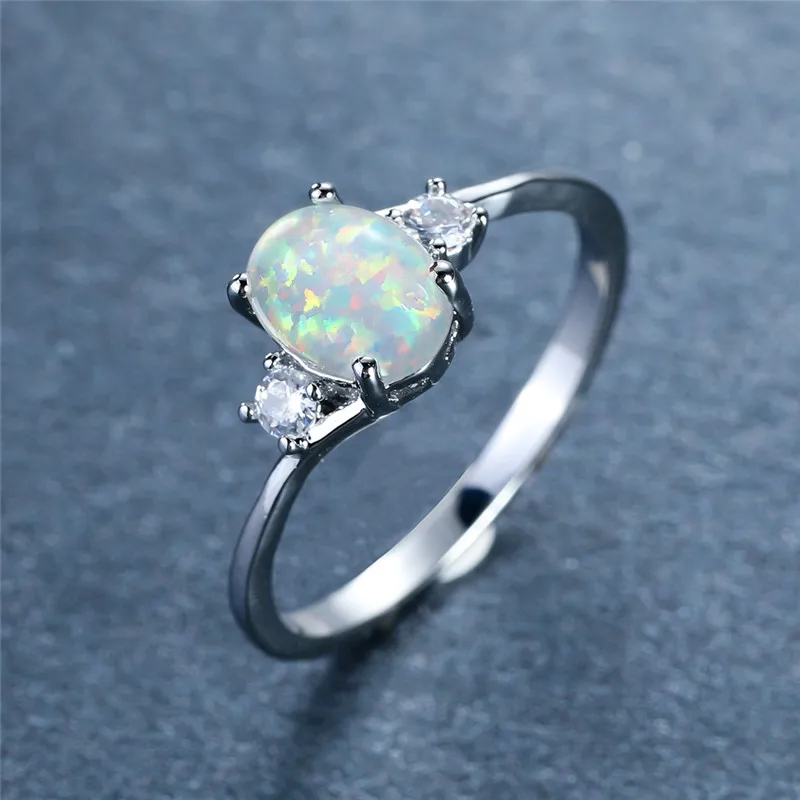 Wedding Rings Female Opal Stone Classic Silver Color Engagement Jewelry Luxury Crystal Oval For Women