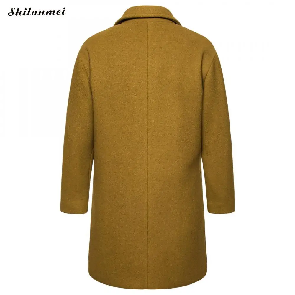 Turn Down Collar Long Sleeve Winter Coat Korean Style Men'S Coat Men Solid Autumn Overcoat Men Casual Long Jacket Abrigo Hombre