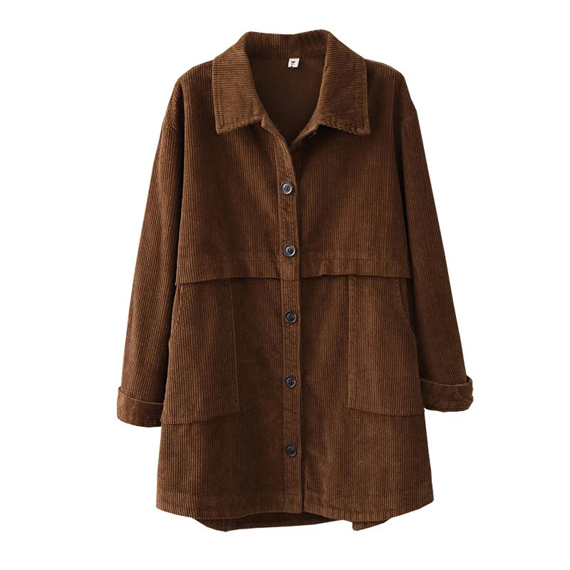 amazing  New 2019 Autumn Korea Fashion Women Long Sleeve Corduroy Coats Loose Casual Turn-down Collar Retro 