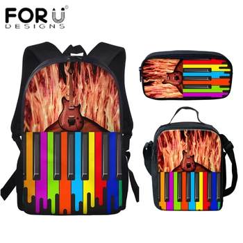 

FORUDESIGNS Causal Large School Bags Set Rainbow Piano Keyboard And Guitar Design Bookbags for Teenage 3pcs Primary Backpacks