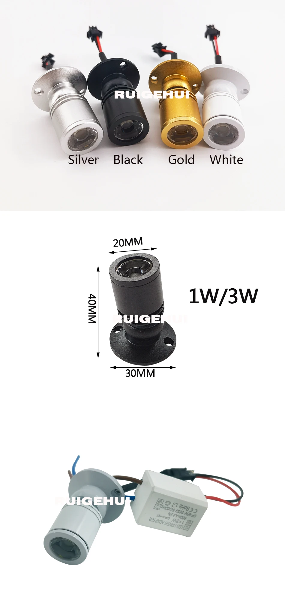 Description Picture 2 of item1W 3W Led Recessed Cabinet Mini Spot Light 110V 220v Downlight 12v DCJewelry Show Lnclude Led Driver 4000K Ceiling Light Lamp