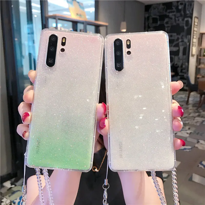 

Gradient Glitter Bling Sequins Phone Case For Huawei P20 P30 Pro Transparent Coque for Mate 20 Mate20 Pro Soft TPU Back Cover