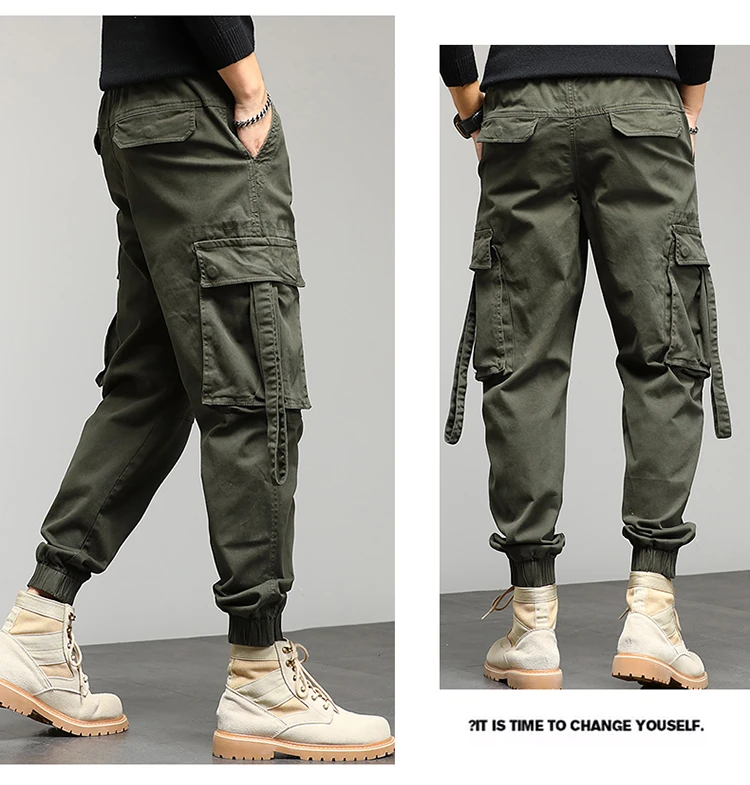 2021 Autumn Winter New Men Casual Cargo Pants Men Cotton Slim Multi Pocket High Quality Plus Size Cargo Pants Men Sports Pants khaki cargo pants