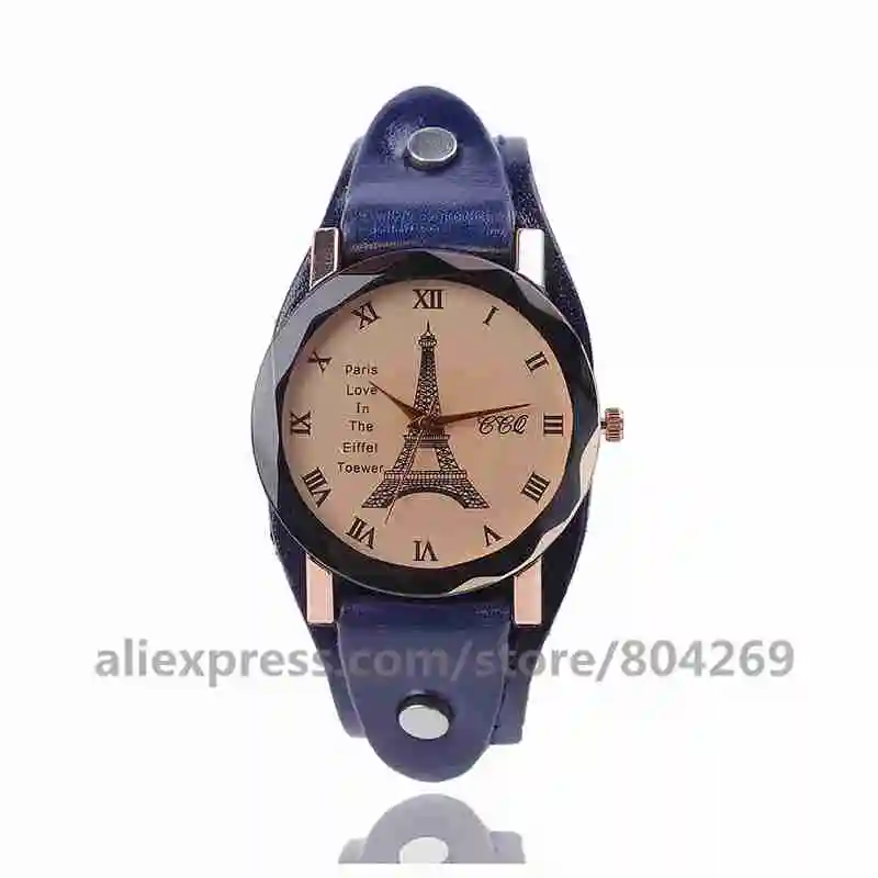 CCQ Rose Gold Vintage Leather Tower Bracelet Watch Antique Bronze Dial Women Wrist Watch Quartz Black Watch Relojes Mujer 920020