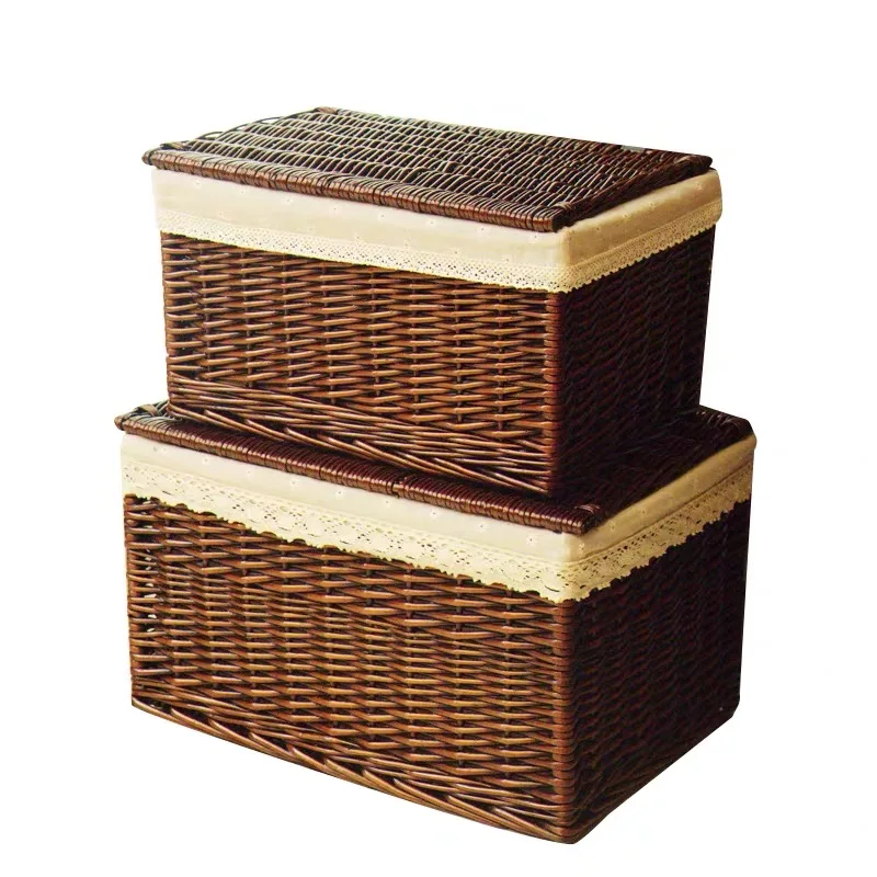 Handwoven Laundry Basket Wicker Storage Basket with Cloth Liners Large