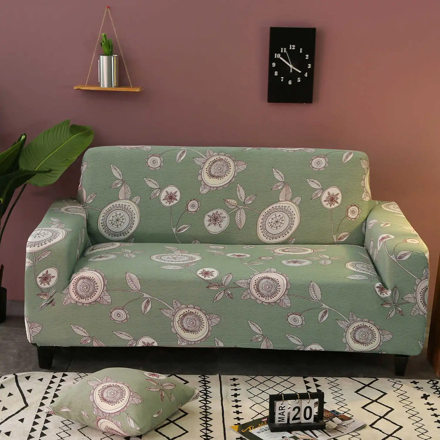 

Floral Print Sofa Cover Pastoral Leaves Stretch Couch Cover Elastic Sofa Towel for Home Office Single Two Three Four Seat