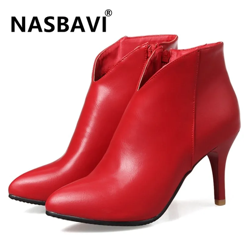 

Ankle Boots Winter The New Fashion Pointed toe Zipper Fine Heel High Heel Short Tube Women Shoes 33-44 Heel Height 8.5cm Black