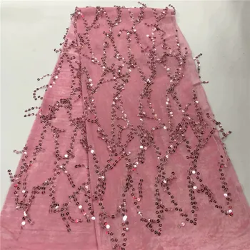 

pink Nigerian Lace Fabric 2019 green High Quality Sequin Velvet Lace Fabric Gold Embroidered Tulle African Velvet Lace Fabric