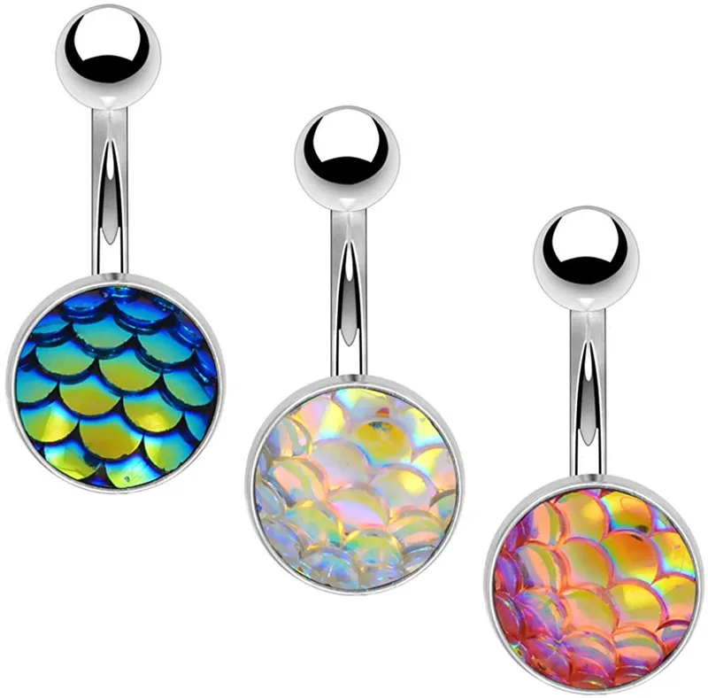 

3PCS 14G Surgical Steel Belly Button Rings Fish Scale Navel Rings Belly Rings