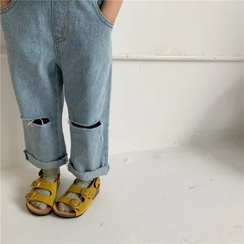

2020 Summer Children's Ripped Frayed Edge Jeans 2-6 Yrs Baby Boys and Girls All-match High Waist Jeans Kids Baby Leisure Cloth