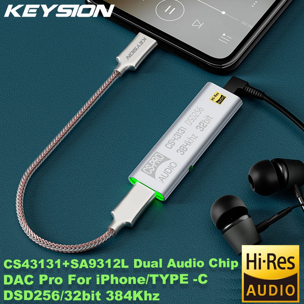 Keysion Dsd256 Hifi Dual Audio Chip Decoder Usb Type C To 3.5mm