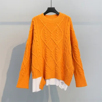 

SONDR 2020 Female Pullover Sweater Knit Full Sleeve Hemp Pattern Patchwork Design New Autumn Loose Wild Women's Clothing