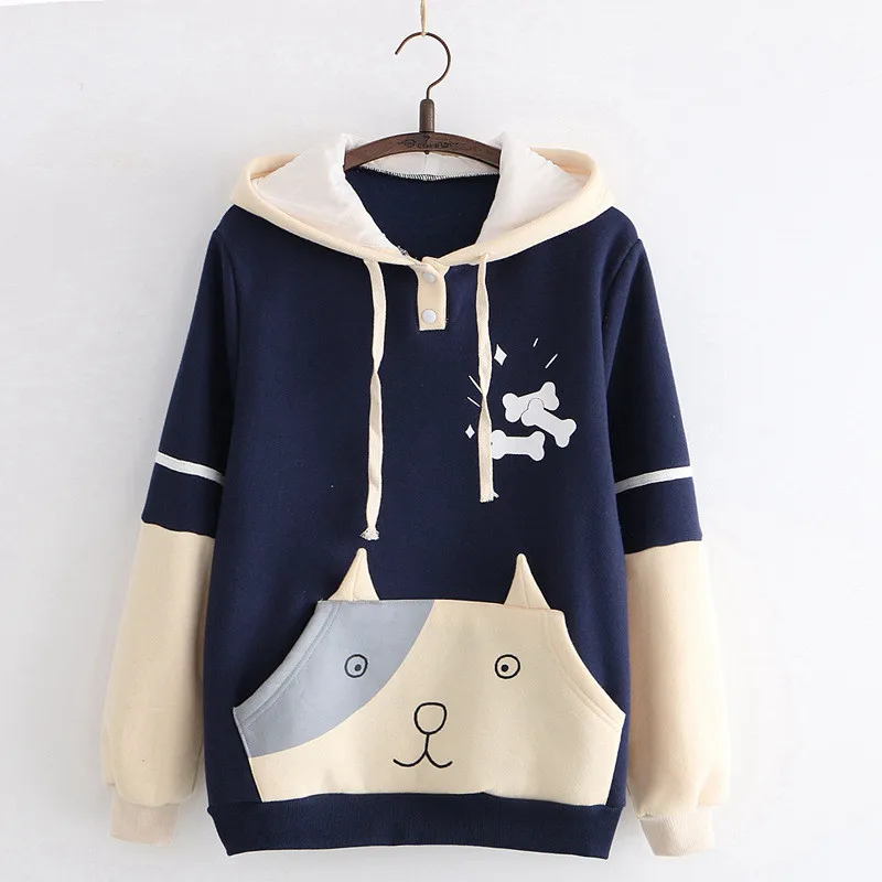 Harajuku Hoodie Cute Dog Sweatshirt Kawaii Cotton Blend Long-sleeved Cap Hooded Coat Anime Style Sweatshirt Christmas