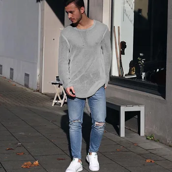 

OLOME Men's Pullover Sweaters Round Neck 2019 Winter New Fashion Sexy Slim Knitted Sweater Solid Thin O-neck Jumpers Sweaters