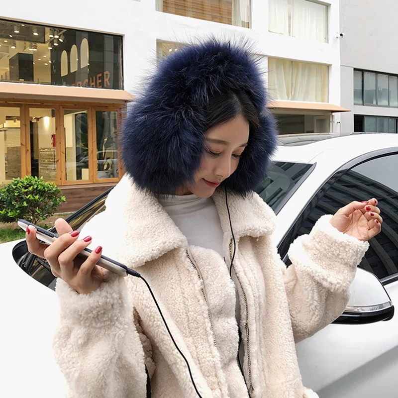 

2020 New Women Real Fur Earmuffs Winter Thick Warm Raccoon Fur Headset With Speaker S7720