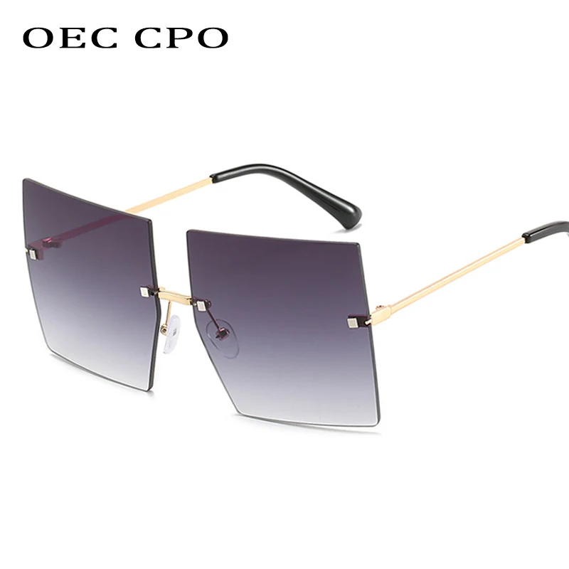 

Oversized Rimless Sunglasses Women Men Fashion Colorful Brand Designer Square Sun Glasses Female Gray Red Shades Glasses UV400