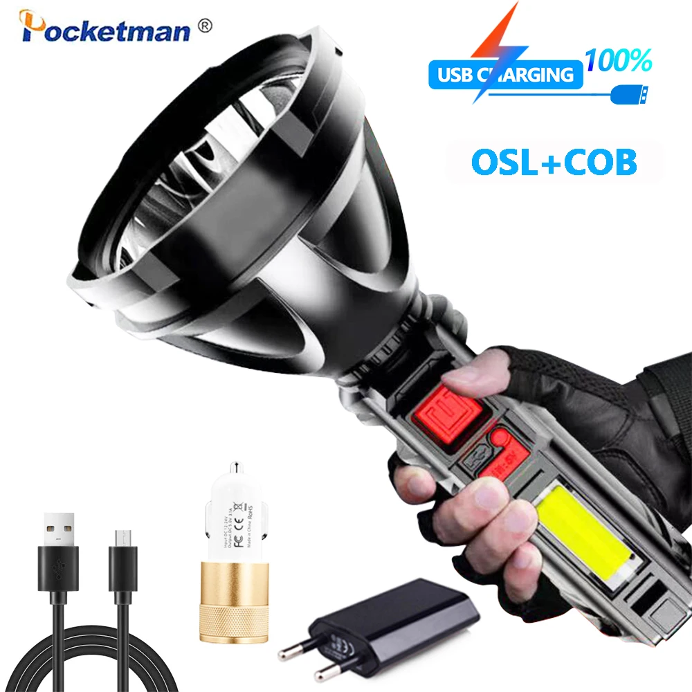 Фонарик OSL + COB высокой яркости 4 режима водонепроницаемый с USB-зарядкой мощный
